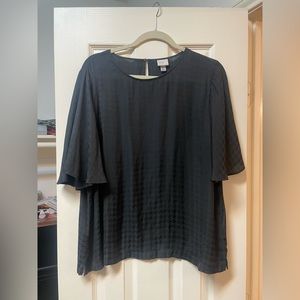 “A New Day” bluish/black houndstooth print short sleeve work shirt
